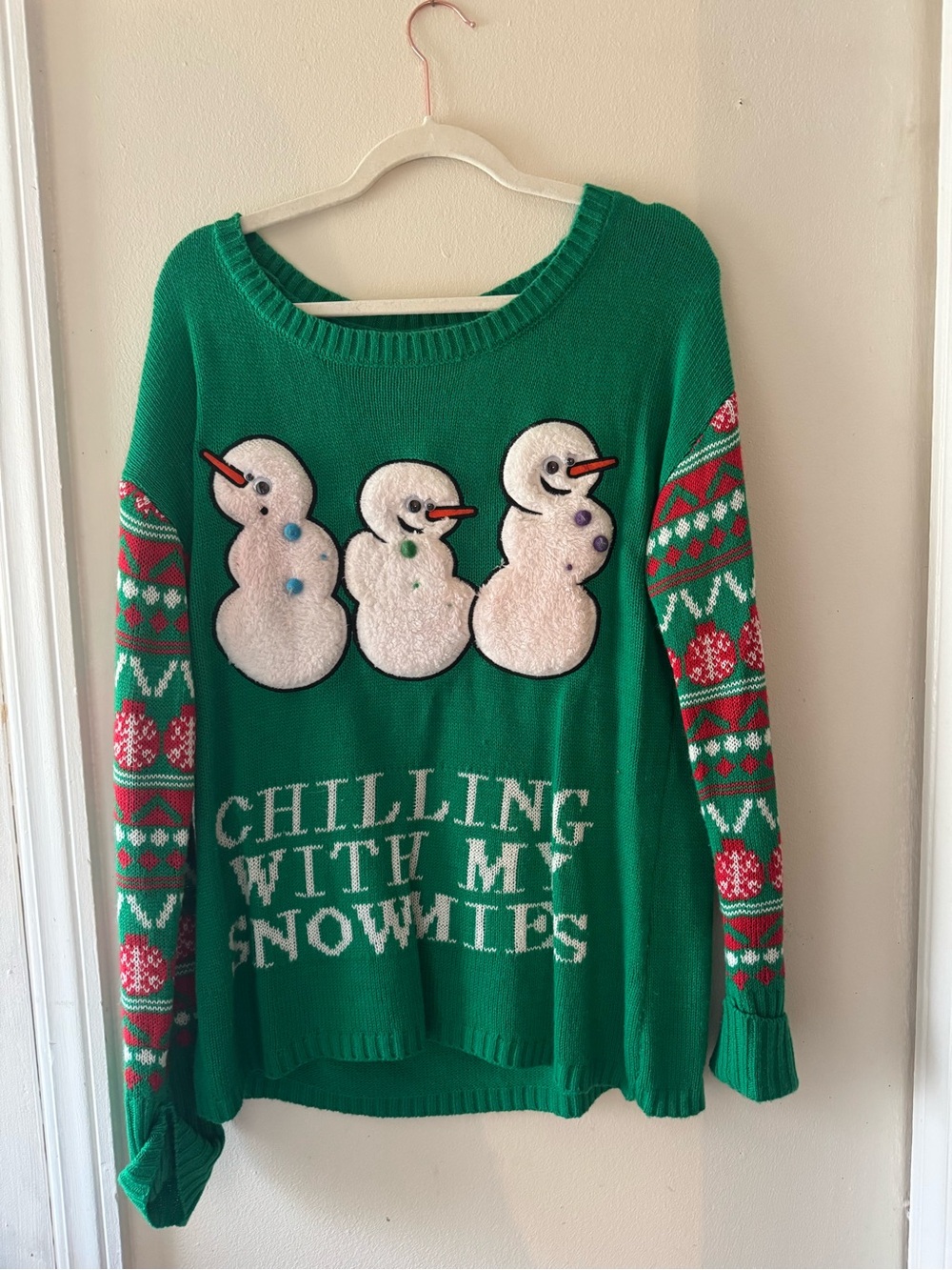 Green "Chilling With My Snowmies" Snowman Sweater